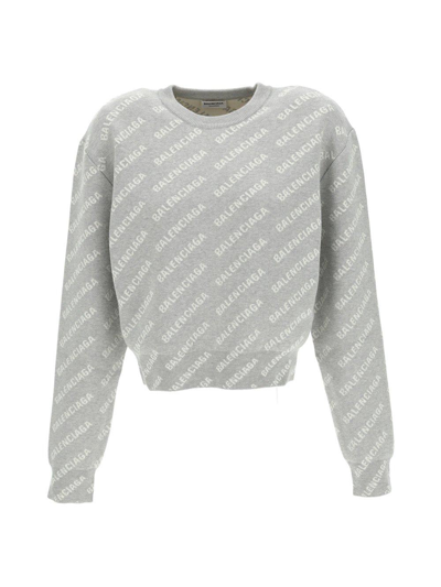 Shop Balenciaga Allover Logo Knit Jumper In Grigio E Bianco