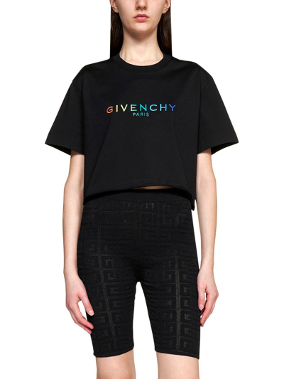 Shop Givenchy Logo Printed Crewneck Cropped T-shirt In Black