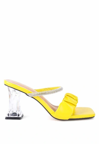 Shop London Rag Date Look Clear Heel Rhinestone Sandals In Yellow