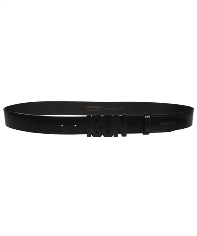 Shop Dsquared2 Be Icon Plaque Belt In Black