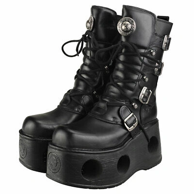 Pre-owned New Rock Rock Space Metallic Neptuno Boots Unisex Black Stiefel Plattform - 44 Eu