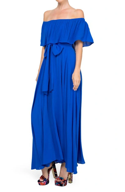 Shop Meghan La Morning Glory Off The Shoulder Maxi Dress In Royal