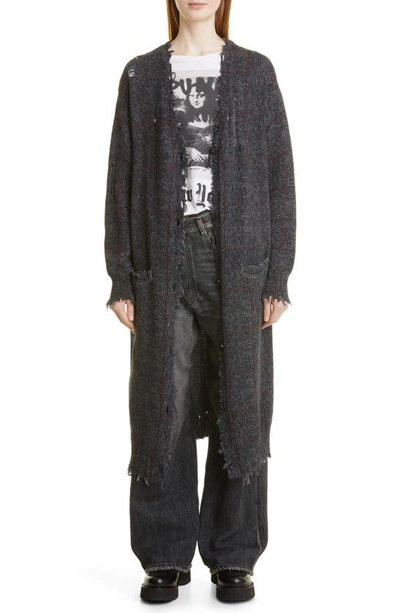 Shop R13 Distressed Cotton Tweed Cardigan In Charcoal Tweed
