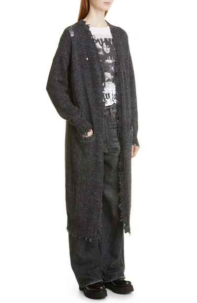 Shop R13 Distressed Cotton Tweed Cardigan In Charcoal Tweed