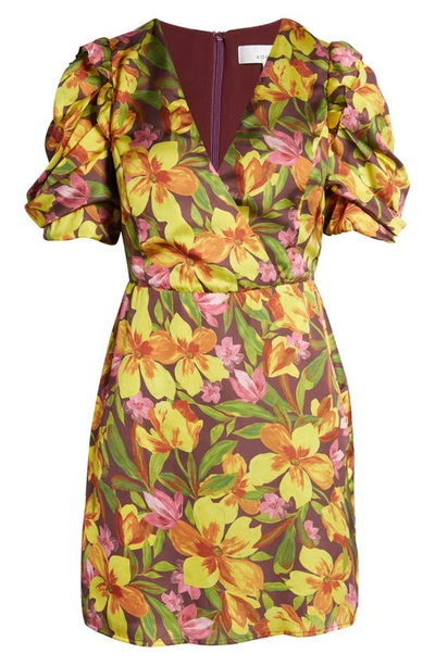 Shop Adelyn Rae Pauline Floral Puff Sleeve Dress In Golden Brown