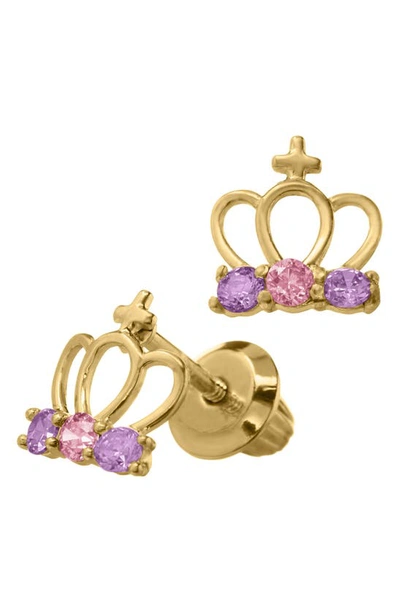 Mignonette Gold Crown Earrings In Gold