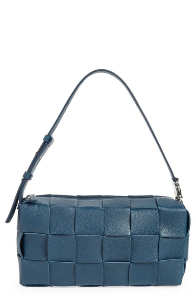 Shop Bottega Veneta Cassette Intrecciato Leather Shoulder Bag In Deep Blue-silver