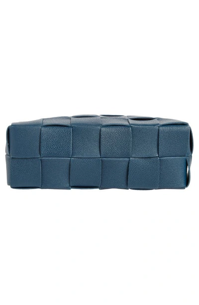 Shop Bottega Veneta Cassette Intrecciato Leather Shoulder Bag In Deep Blue-silver