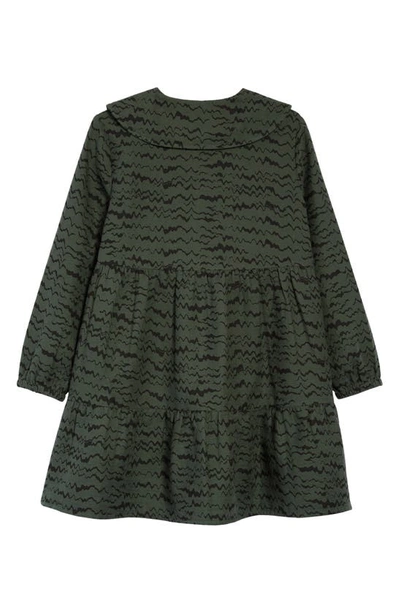 Shop Open Edit Kids' Print Wide Collar Organic Cotton Dress In Green Cilantro Zag Geo
