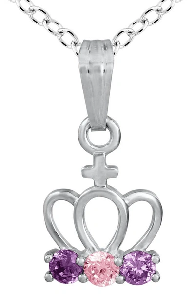Mignonette Sterling Silver & Cubic Zirconia Crown Pendant Necklace In Silver