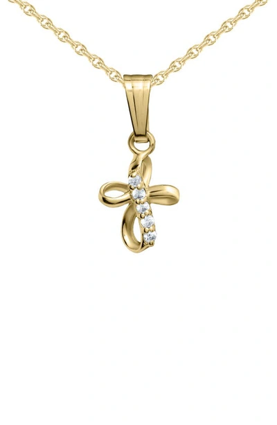 Mignonette 14k Gold & Cubic Zirconia Ribbon Cross Pendant Necklace In Gold