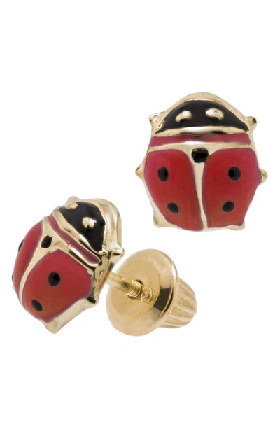 Shop Mignonette 14k Gold & Enamel Ladybug Earrings In Red/ Gold