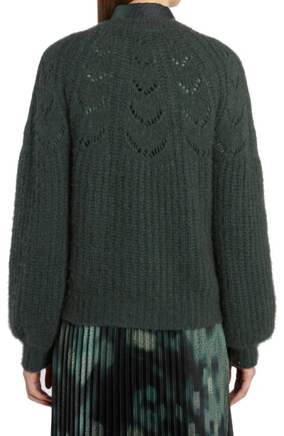 Shop Agnona Pointelle Yoke Cashmere & Silk Crewneck Sweater In Forest