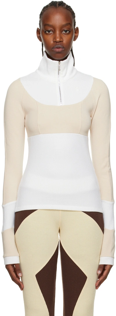 Shop Kijun White & Beige Half-zip Sweater In Beige White