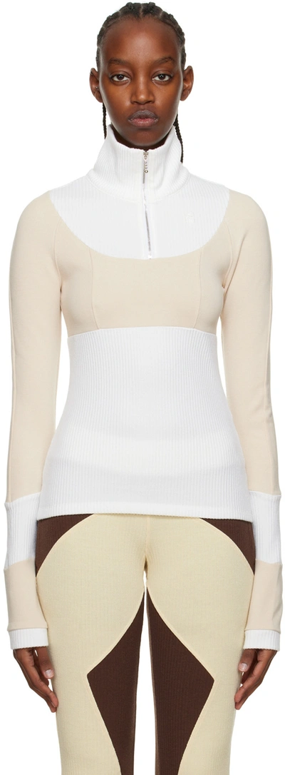 Kijun Half Zip Up Top In Beige White