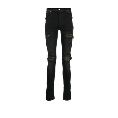 Shop Amiri Black Mx1 Neon Plaid Skinny Jeans