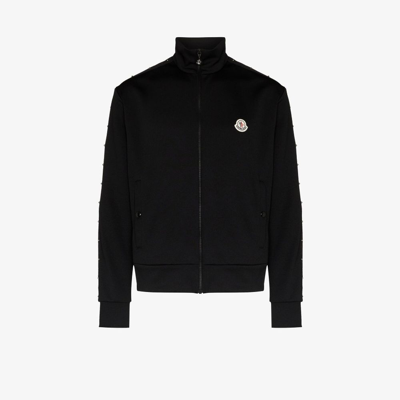 Shop Moncler Zip-up Logo Sweater - Men's - Polyester In Black