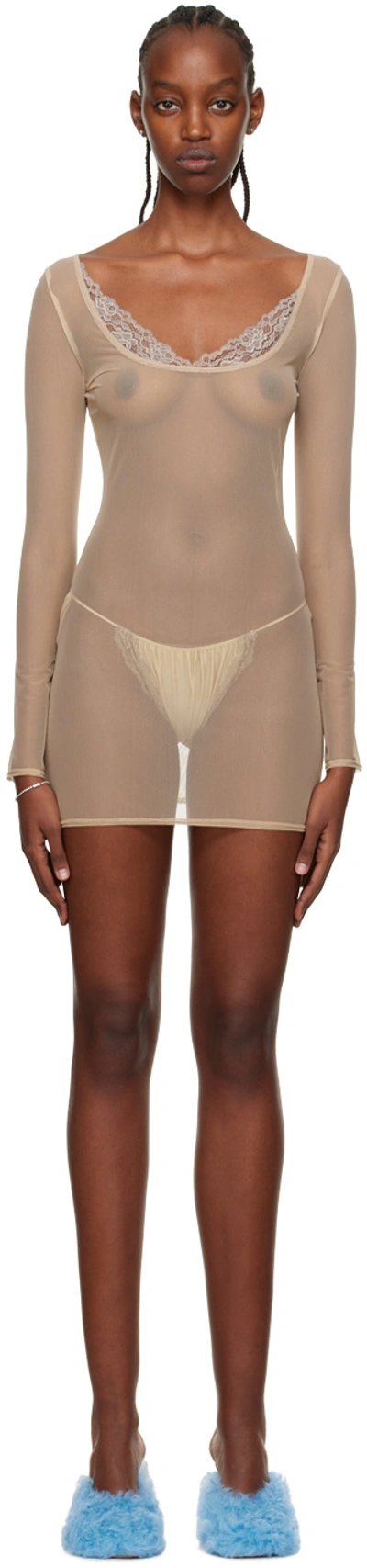 Shop Vaillant Ssense Exclusive Tan Sheer Minidress In Meshtan