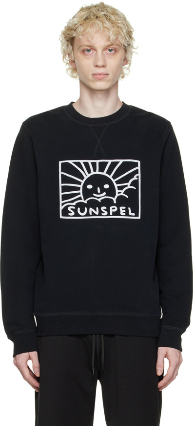 Shop Sunspel Ssense Exclusive Black Embroidered Sweatshirt In Bkaa Black