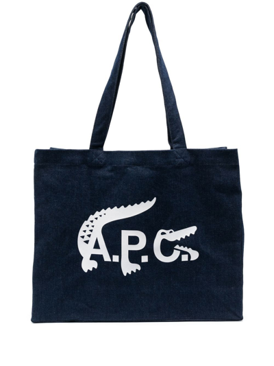 Shop Lacoste X A.p.c. Logo-print Tote Bag In Blue