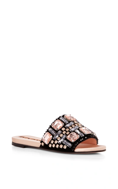 Shop Rochas Crystal Embellished Leather Sandals