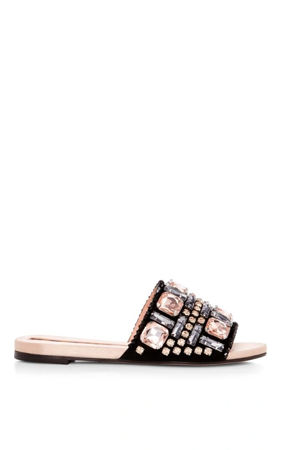 Shop Rochas Crystal Embellished Leather Sandals