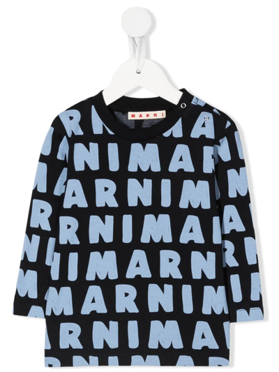 Shop Marni Logo Crew-neck Top In Blue