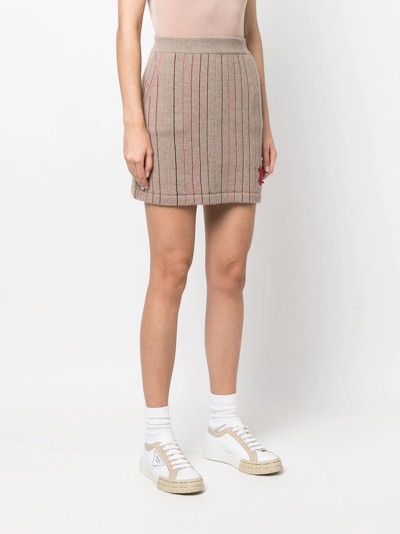 Shop Barrie Embroidered Mini Skirt In Brown