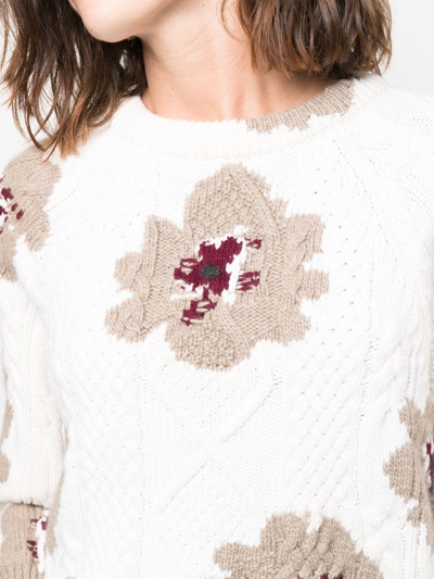 Shop Barrie Floral-print Cashmere Jumper In White