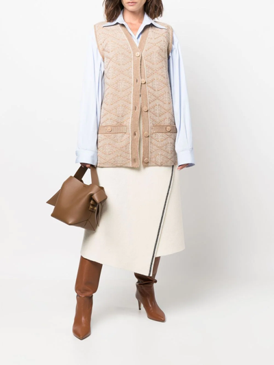 Shop Barrie Patterned Jacquard Cardigan In Neutrals