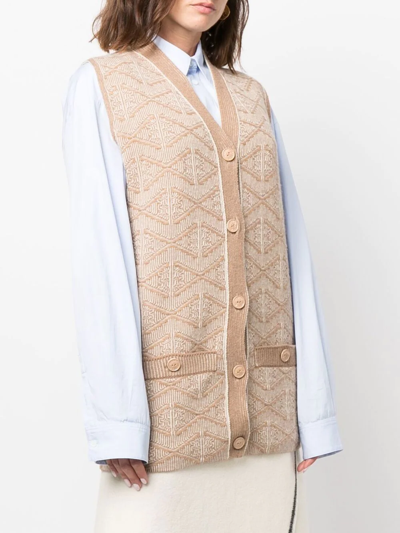 Shop Barrie Patterned Jacquard Cardigan In Neutrals