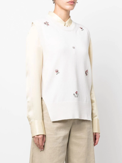 Shop Barrie Floral Embroidered Cashmere Top In Neutrals