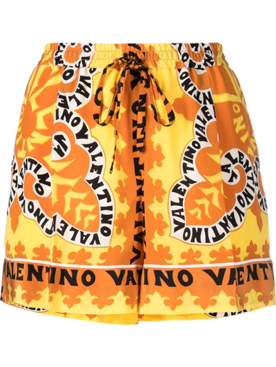 Shop Valentino Logo-print Silk Shorts In Orange