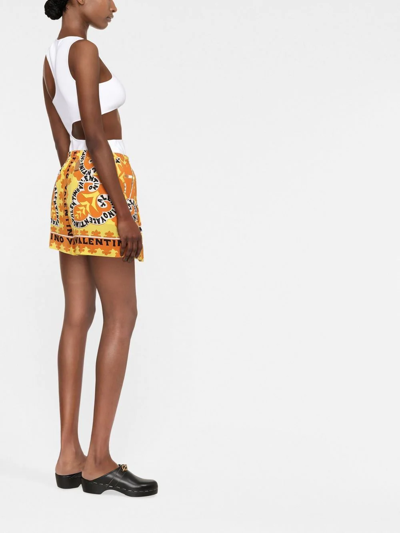 Shop Valentino Logo-print Silk Shorts In Orange