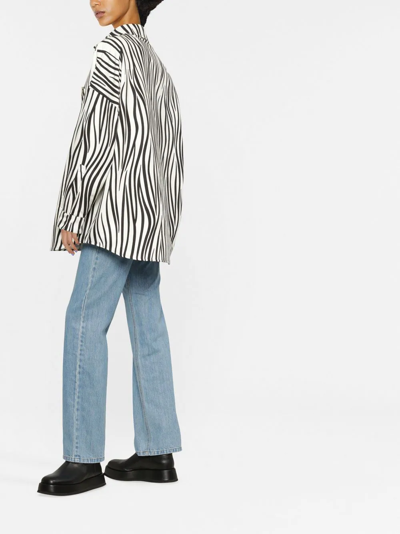 Valentino Zebra Print Cotton & Silk Faille Overshirt In Black