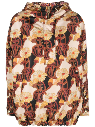 Shop La Doublej Floral Print Hooded Jacket In Neutrals