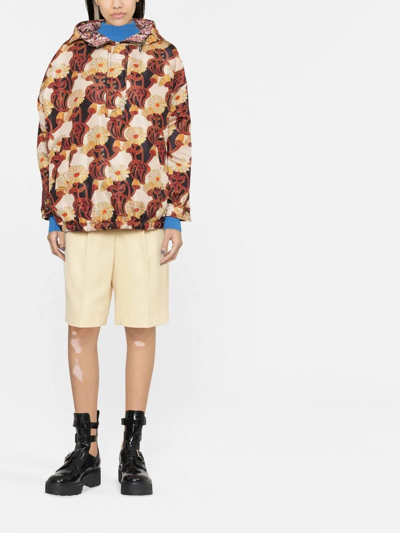 Shop La Doublej Floral Print Hooded Jacket In Neutrals