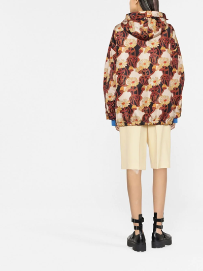 Shop La Doublej Floral Print Hooded Jacket In Neutrals