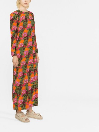 Shop La Doublej Floral Print Long-sleeve Dress In Orange