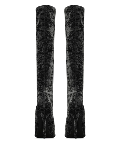 Shop Saint Laurent Ella Velvet 110mm Thigh-high Boots In Black