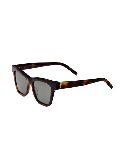 Shop Saint Laurent Tortoiseshell Rectangle-frame Sunglasses In Green