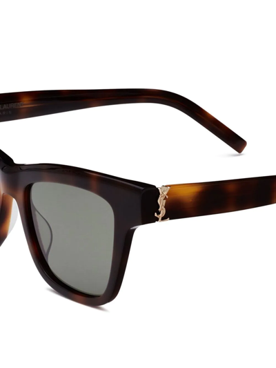 Shop Saint Laurent Tortoiseshell Rectangle-frame Sunglasses In Green