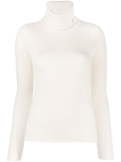 Saint Laurent Ribbed-knit Roll-neck Jumper In Neutrals