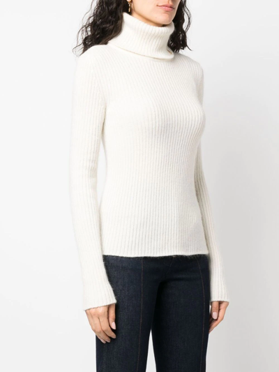 Saint Laurent Ribbed-knit Roll-neck Jumper In Neutrals