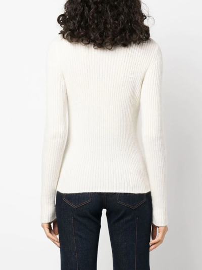 Saint Laurent Ribbed-knit Roll-neck Jumper In Neutrals