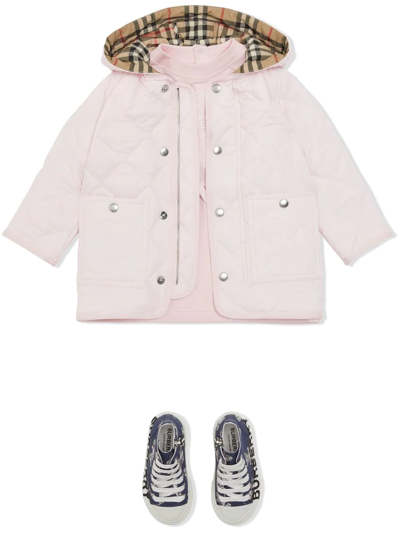 Shop Burberry Hooded Padded Coat In Pink