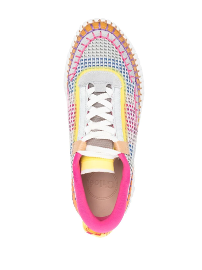 Shop Chloé Waffle-knit Whipstitch-trim Sneakers In Orange