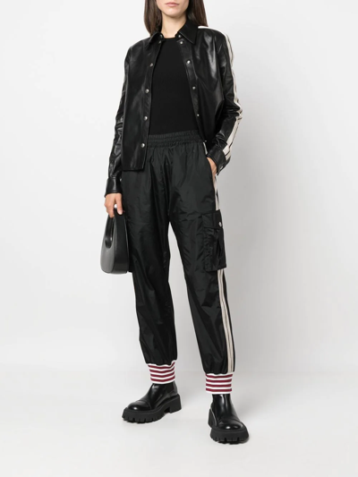 Shop Palm Angels Striped Leather Shirt In Black