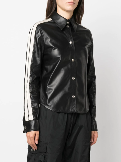 Shop Palm Angels Striped Leather Shirt In Black