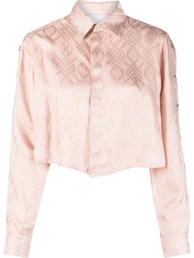 Shop Koché Printed Cropped Blouse In Pink
